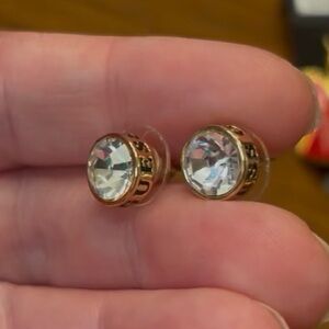 New Guess Gold-Tone Clear Crystal Stud Earrings mega bling see video
